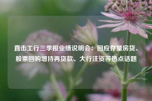 直击工行三季报业绩说明会：回应存量房贷、股票回购增持再贷款、大行注资等热点话题