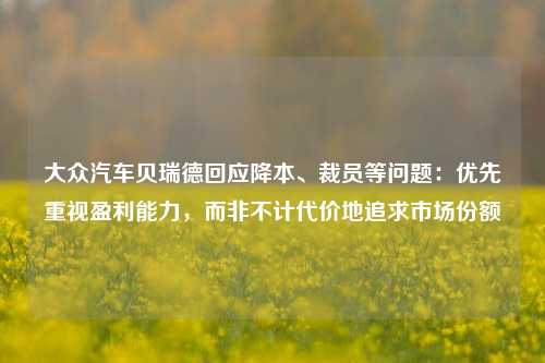 大众汽车贝瑞德回应降本、裁员等问题：优先重视盈利能力，而非不计代价地追求市场份额