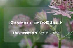 国家统计局：1—10月份全国规模以上工业企业利润同比下降4.3%（解读）