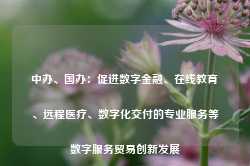 中办、国办：促进数字金融、在线教育、远程医疗、数字化交付的专业服务等数字服务贸易创新发展